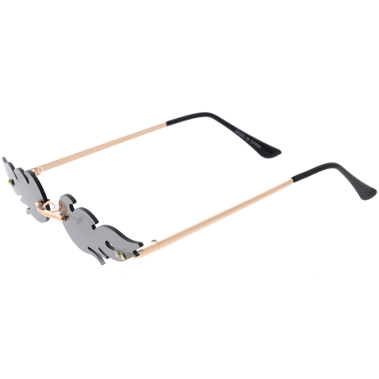 Bold Fire Flaming Shape Mirrored Lens Rimless Flames Sunglasses D081