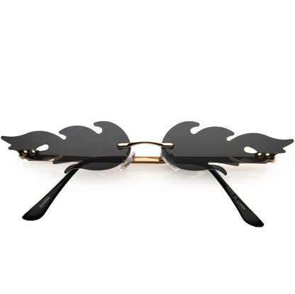 Bold Fire Flaming Shape Mirrored Lens Rimless Flames Sunglasses D081