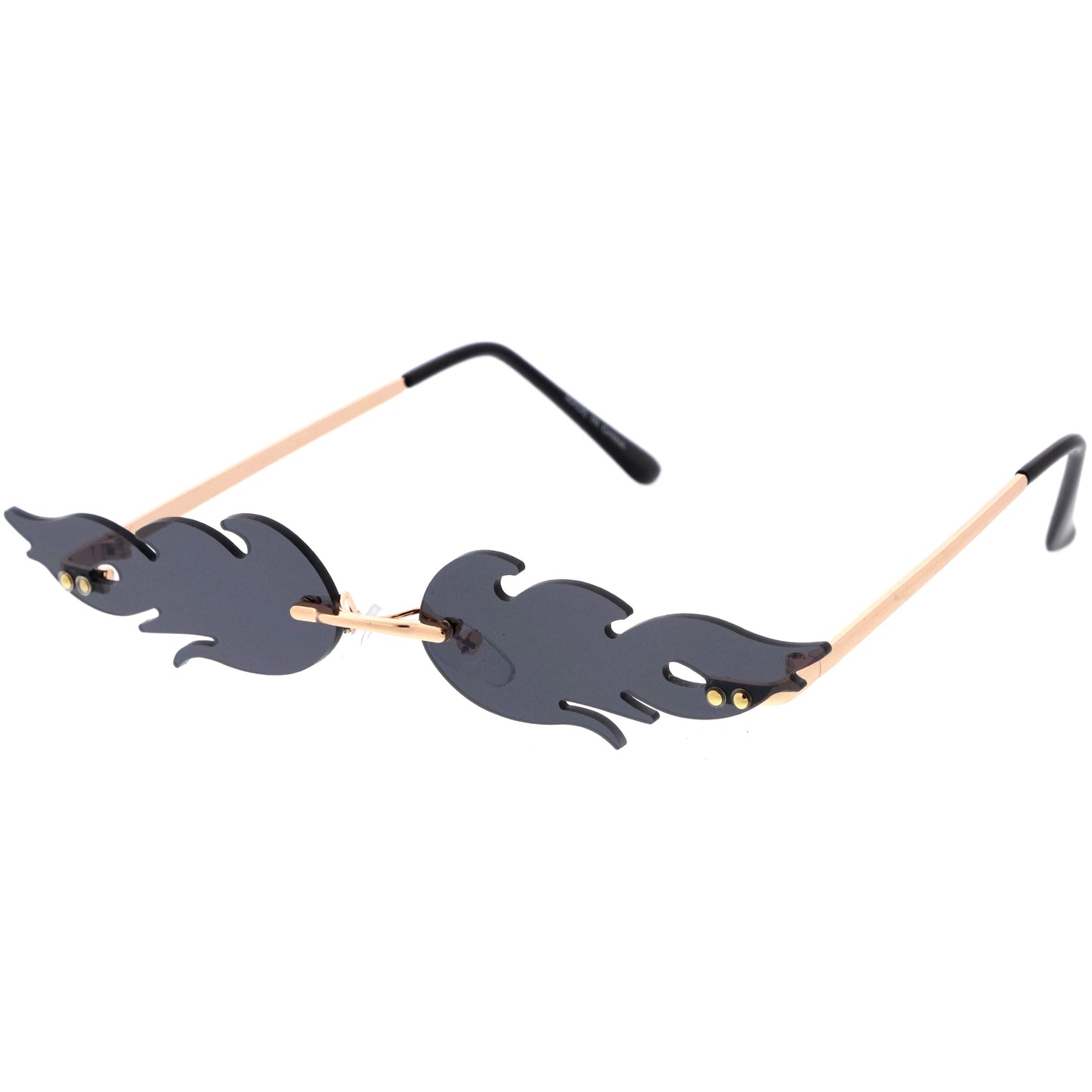 Bold Fire Flaming Shape Mirrored Lens Rimless Flames Sunglasses D081