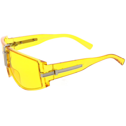 Bold Curved Color Tinted Lens Premium Metal Accent Shield Sunglasses D096