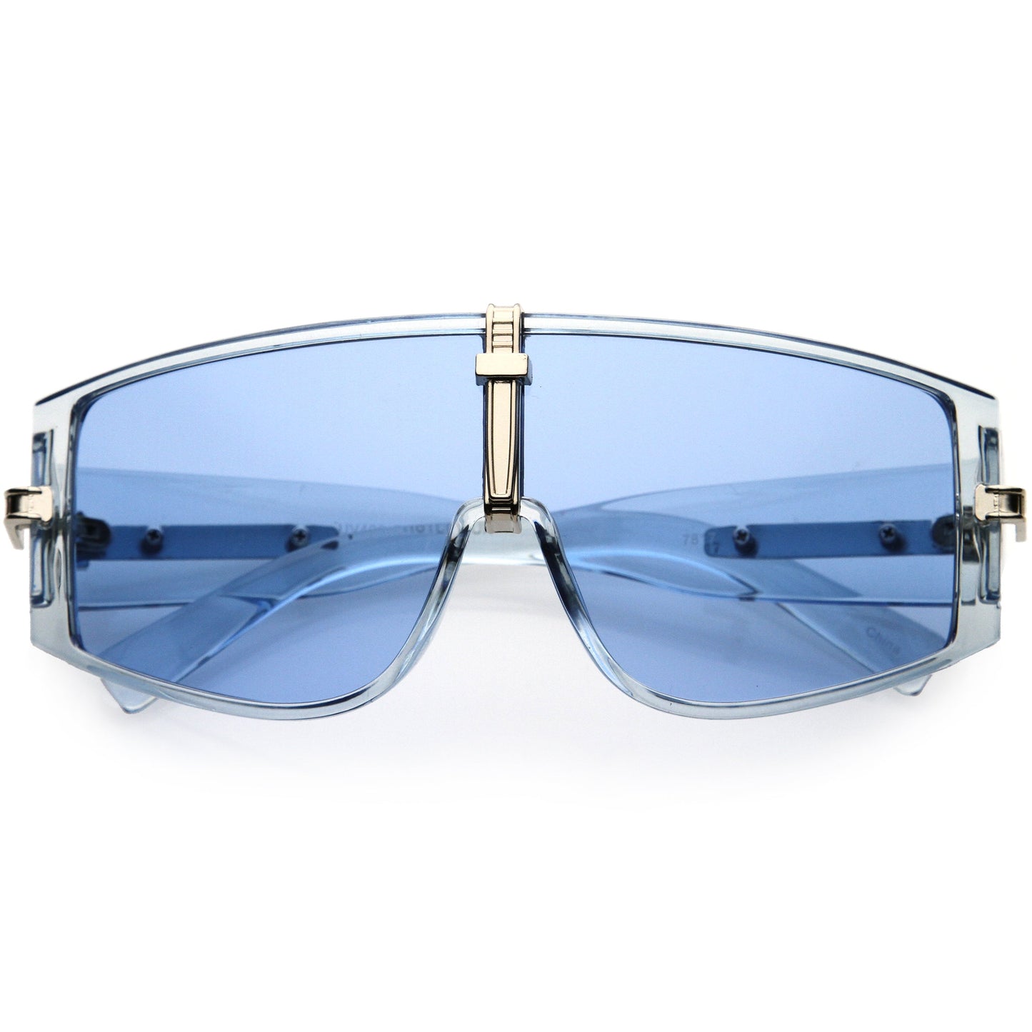 Bold Curved Color Tinted Lens Premium Metal Accent Shield Sunglasses D096