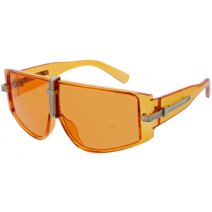 Bold Curved Color Tinted Lens Premium Metal Accent Shield Sunglasses D096