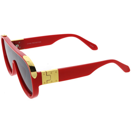 High Fashion Neutral Rounded Lens Flat Top Oversize Shield Sunglasses D101