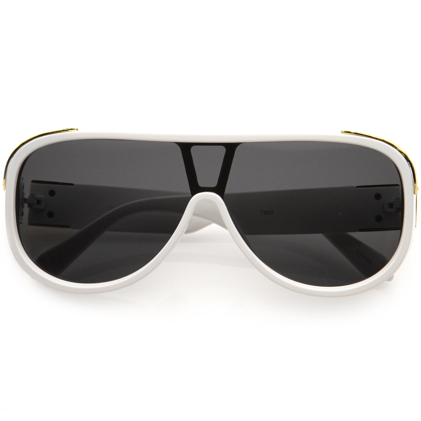 High Fashion Neutral Rounded Lens Flat Top Oversize Shield Sunglasses D101