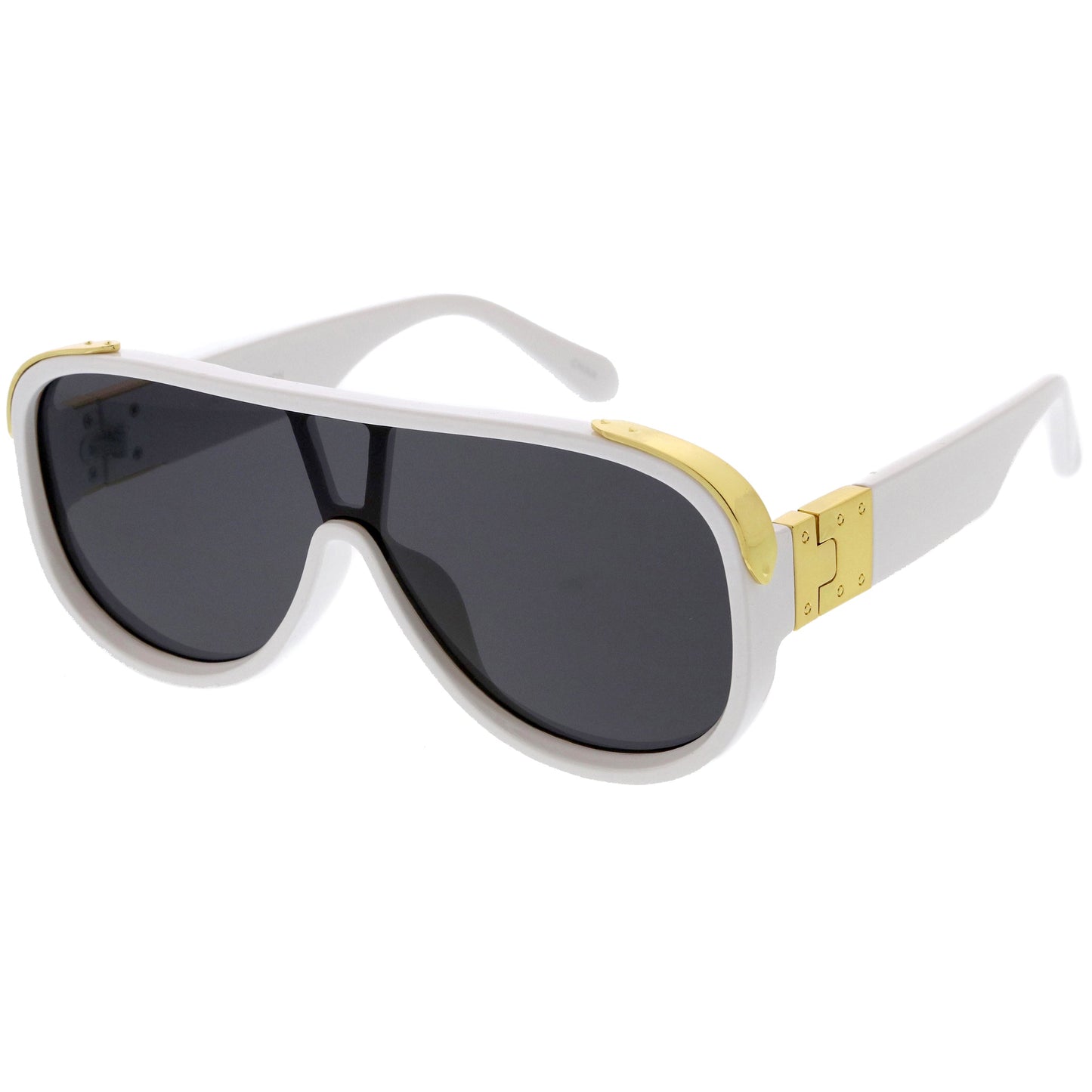 High Fashion Neutral Rounded Lens Flat Top Oversize Shield Sunglasses D101