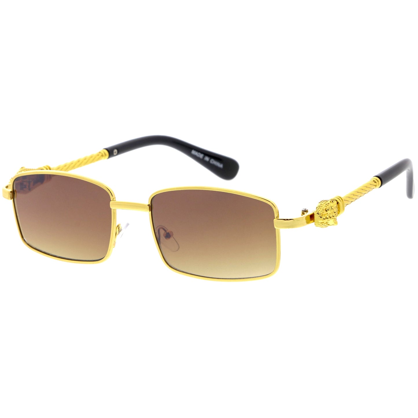 Bold Retro Jaguar Metal Plated Detail Square Sunglasses D247