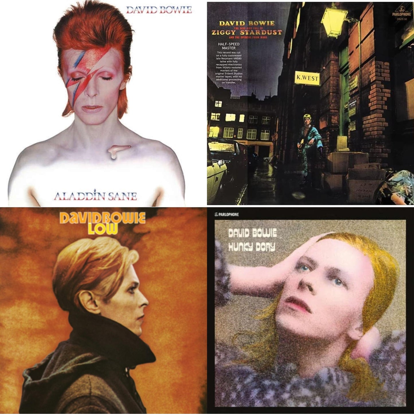 David Bowie - Low (2017 Remaster) & Rise & Fall Of Ziggy Stardust & The Spiders From Mars (2012 Remaster/Half-Speed Master) & Aladdin Sane & Hunky Dory - LP Vinyl Bundle