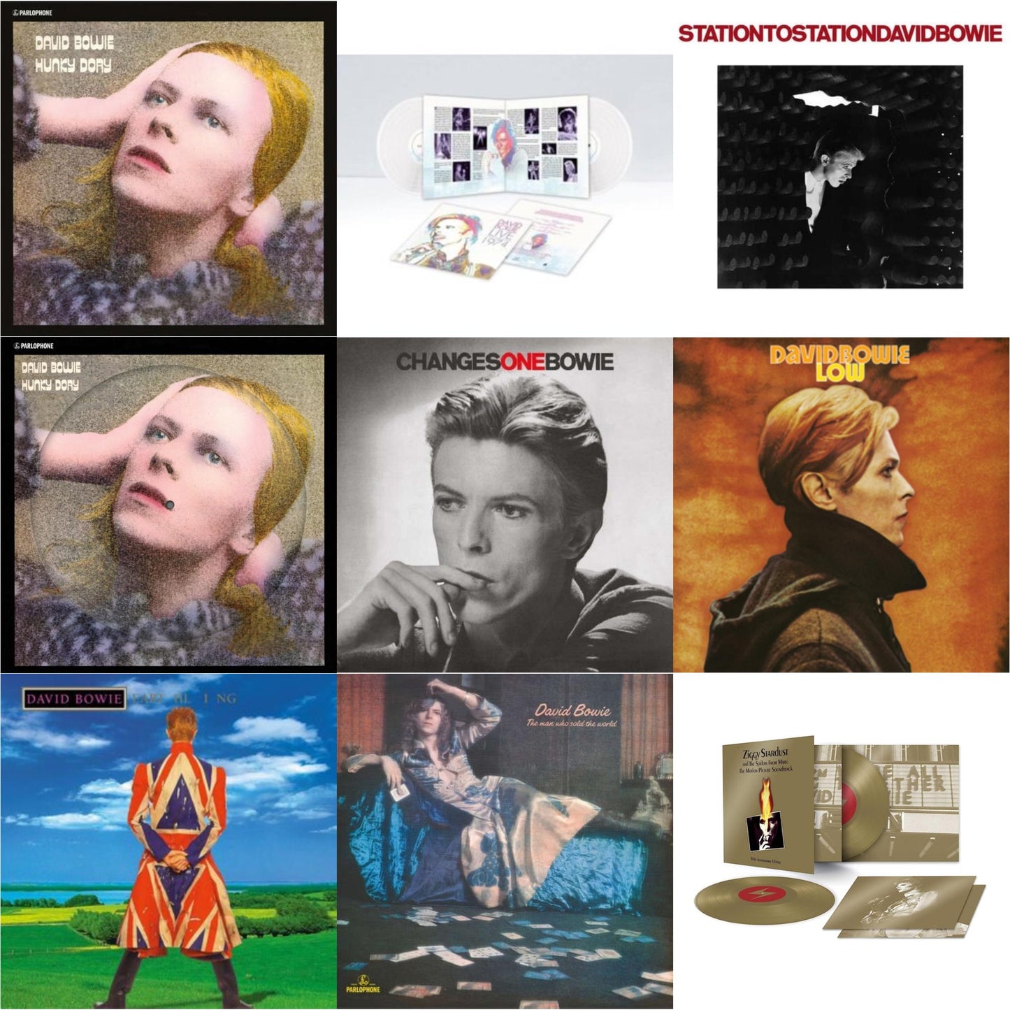 David Bowie - Earthling (2021 Remaster/2LP) & Low (2017 Remaster) & Station To Station (2016 Remastered Version) & Changesonebowie (180G) & Hunky Dory (2015 Remaster/50Th Anniv/Picture Disc) & Live Los Angeles 1974 (White LP Vinyl/Limited) & Ziggy