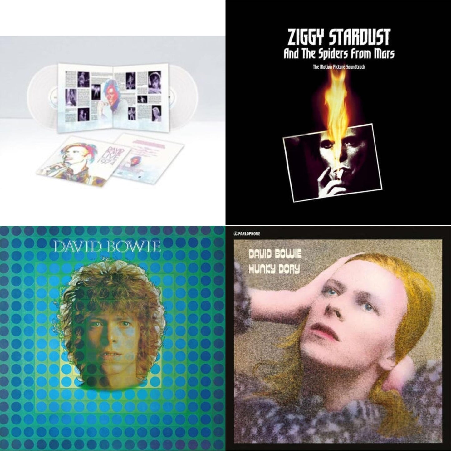 David Bowie - Live Los Angeles 1974 (White LP Vinyl/Limited) & Ziggy Stardust & The Spiders From Mars Ost (2LP) & David Bowie Aka Space Oddity & Hunky Dory