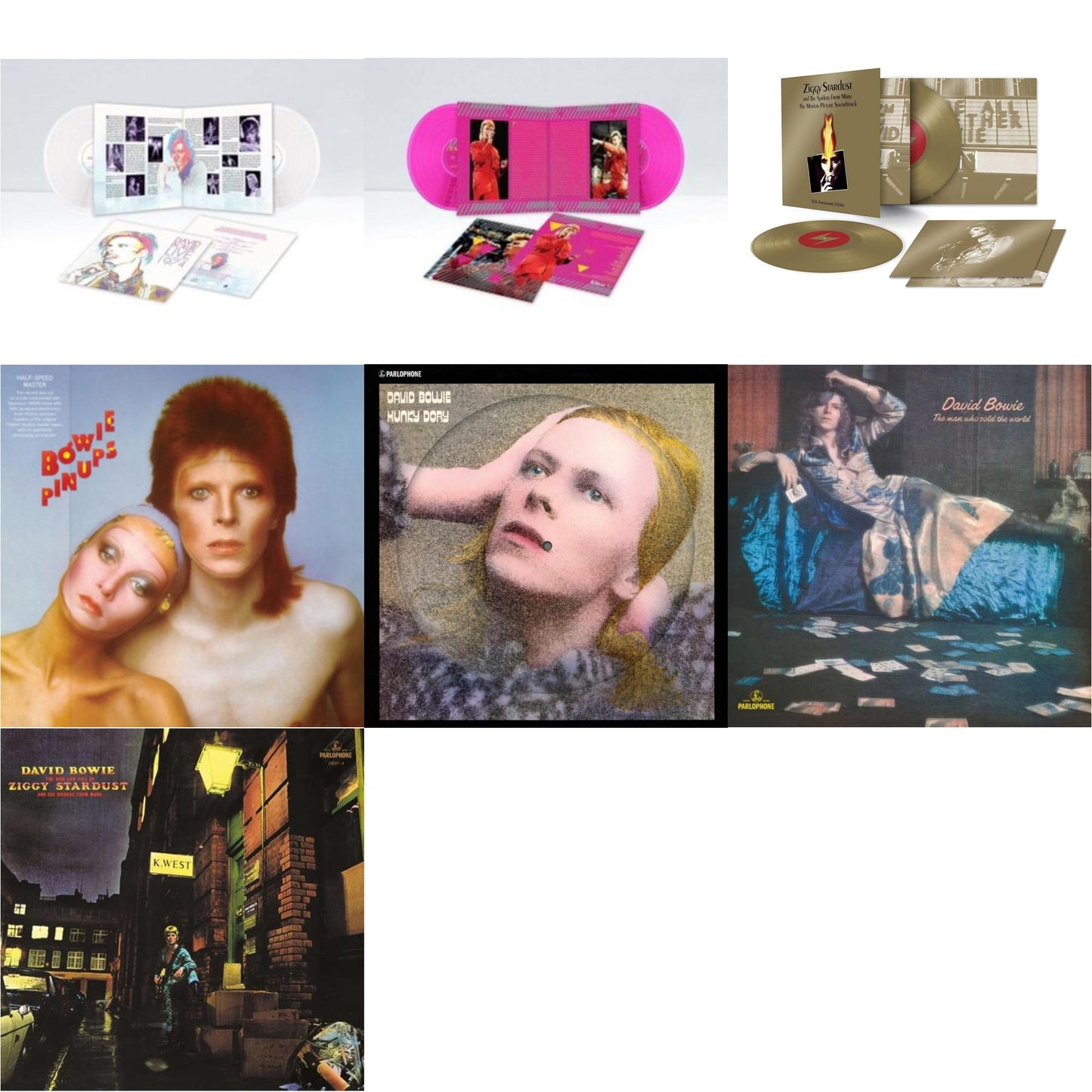 David Bowie - Hunky Dory (2015 Remaster/50Th Anniv/Picture Disc) & Montreal '87 (Limited/Pink LP Vinyl) & Live Los Angeles 1974 (White LP Vinyl/Limited) & Pinups (2015 Remaster) & Ziggy Stardust & The Spiders From Mars Ost (50Th Anniversary/2LP) &