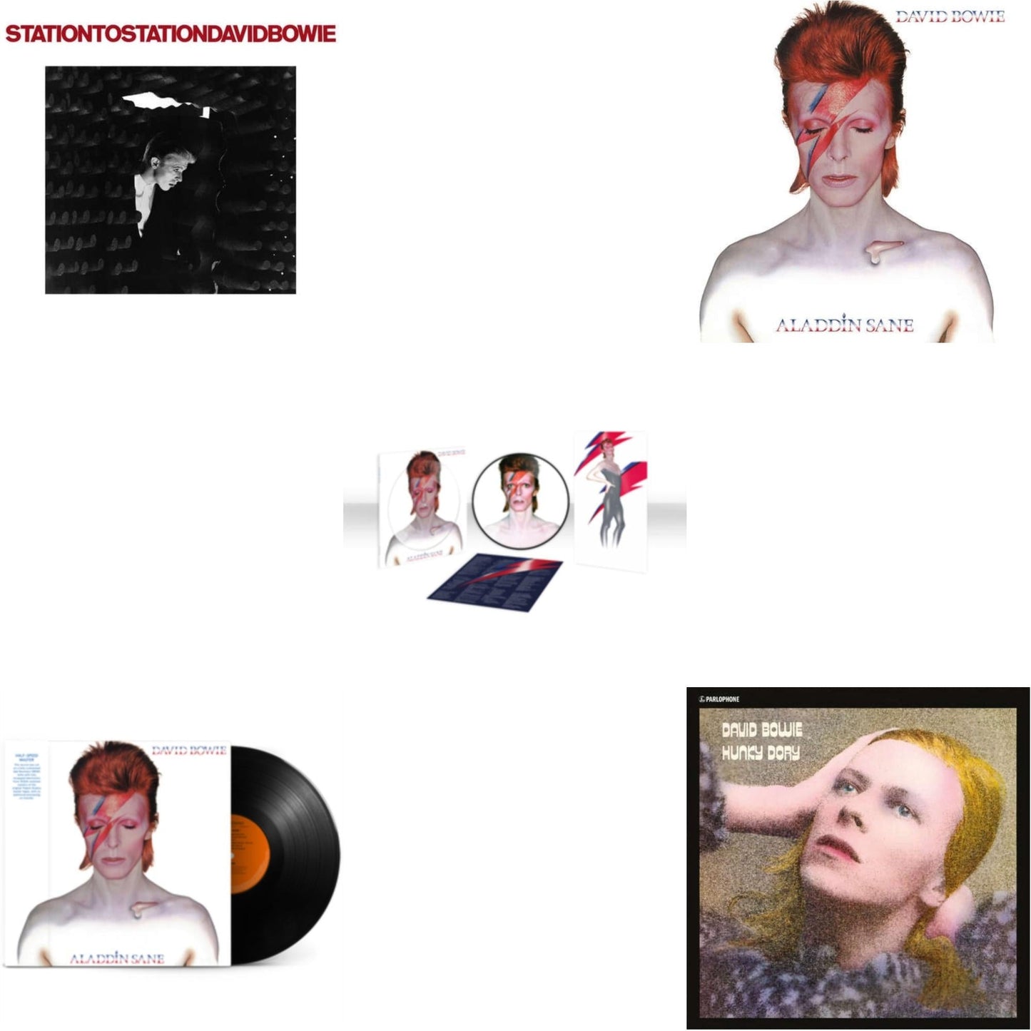 David Bowie - Station To Station (2016 Remastered Version) & Aladdin Sane (2013 Remaster) (Picture Disc) & Aladdin Sane (2013 Remaster) (Half Speed Master) & Aladdin Sane & Hunky Dory - LP Vinyl Bundle