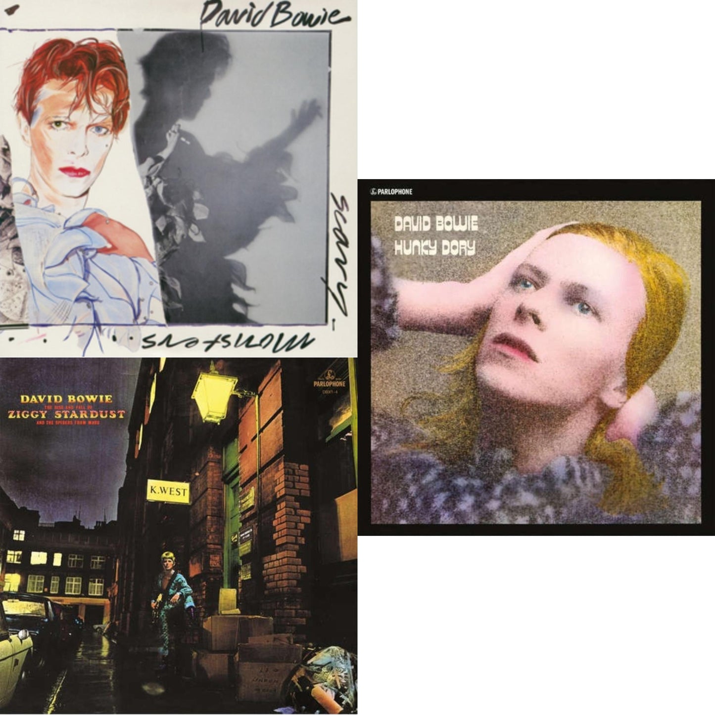 David Bowie - Scary Monsters (& Super Creeps) (2017 Remaster) & Rise & Fall Of Ziggy Stardust (2012 Remaster) & Hunky Dory - LP Vinyl Bundle