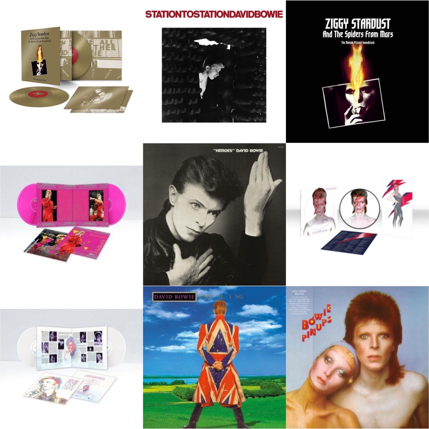 David Bowie - Earthling (2021 Remaster/2LP) & Heroes (2017 Remaster) & Station To Station (2016 Remastered Version) & Montreal '87 (Limited/Pink LP Vinyl) & Live Los Angeles 1974 (White LP Vinyl/Limited) & Aladdin Sane (2013 Remaster) (Picture Disc)
