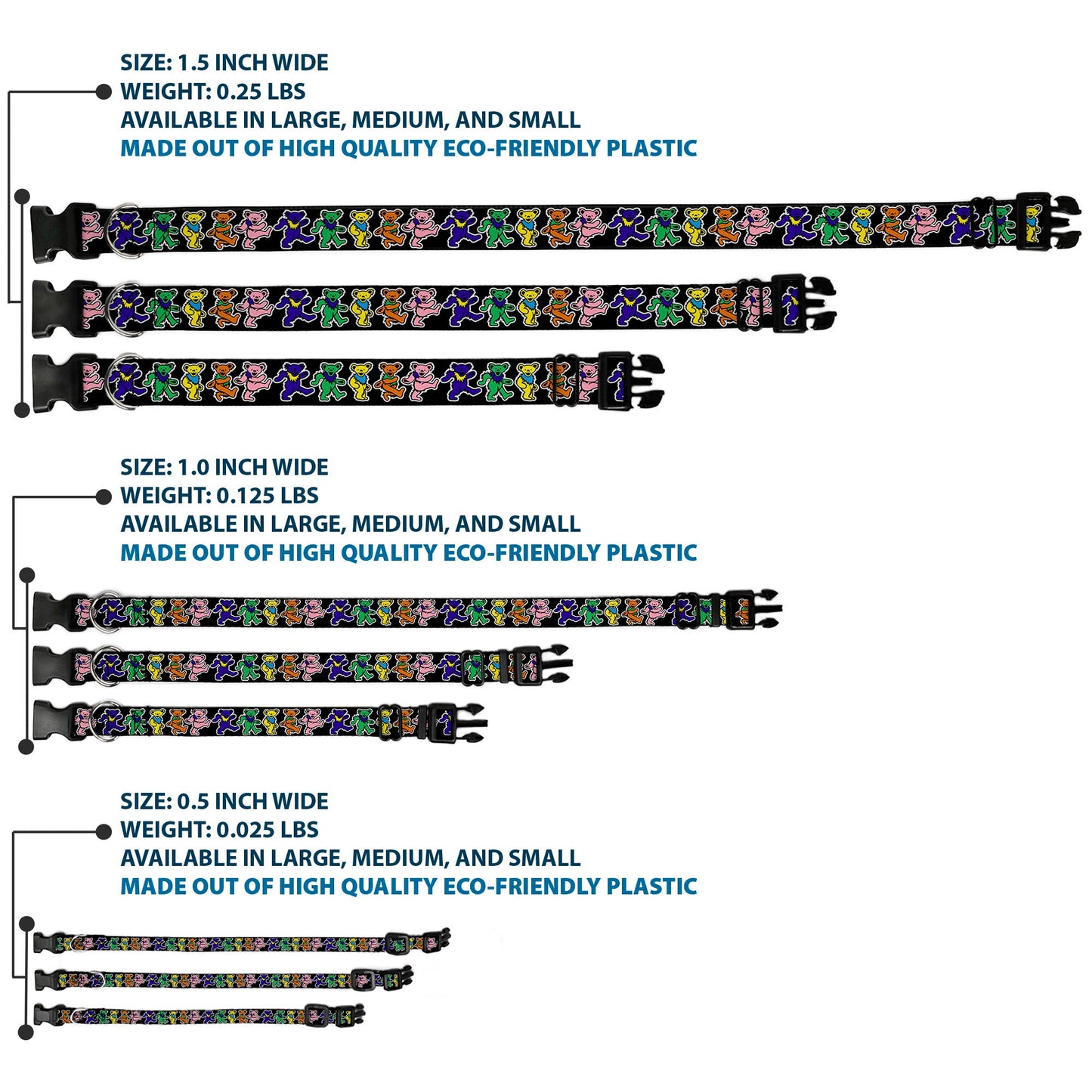 Grateful Dead Dancing Bears Plastic Clip Collar
