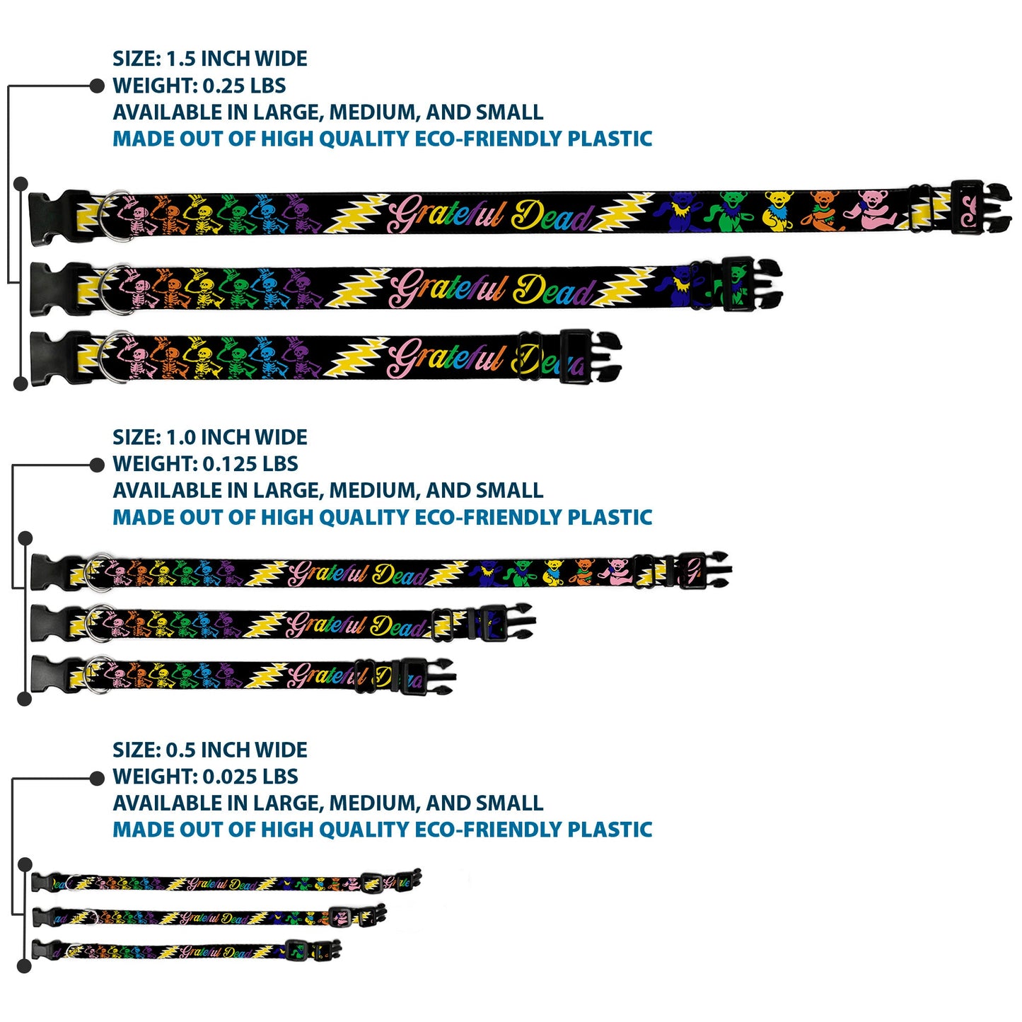 Grateful Dead Script with Bears and Skeletons Plastic Clip Collar