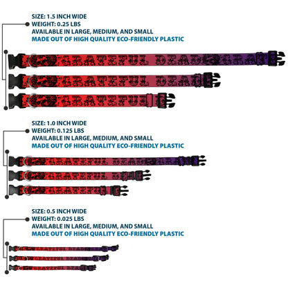 Grateful Dead Text with Skull and Roses Rainbow Fade Plastic Clip Collar