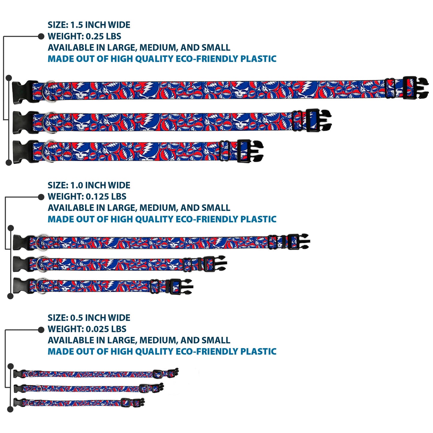 Grateful Dead Steal Your Face Stacked Plastic Clip Collar