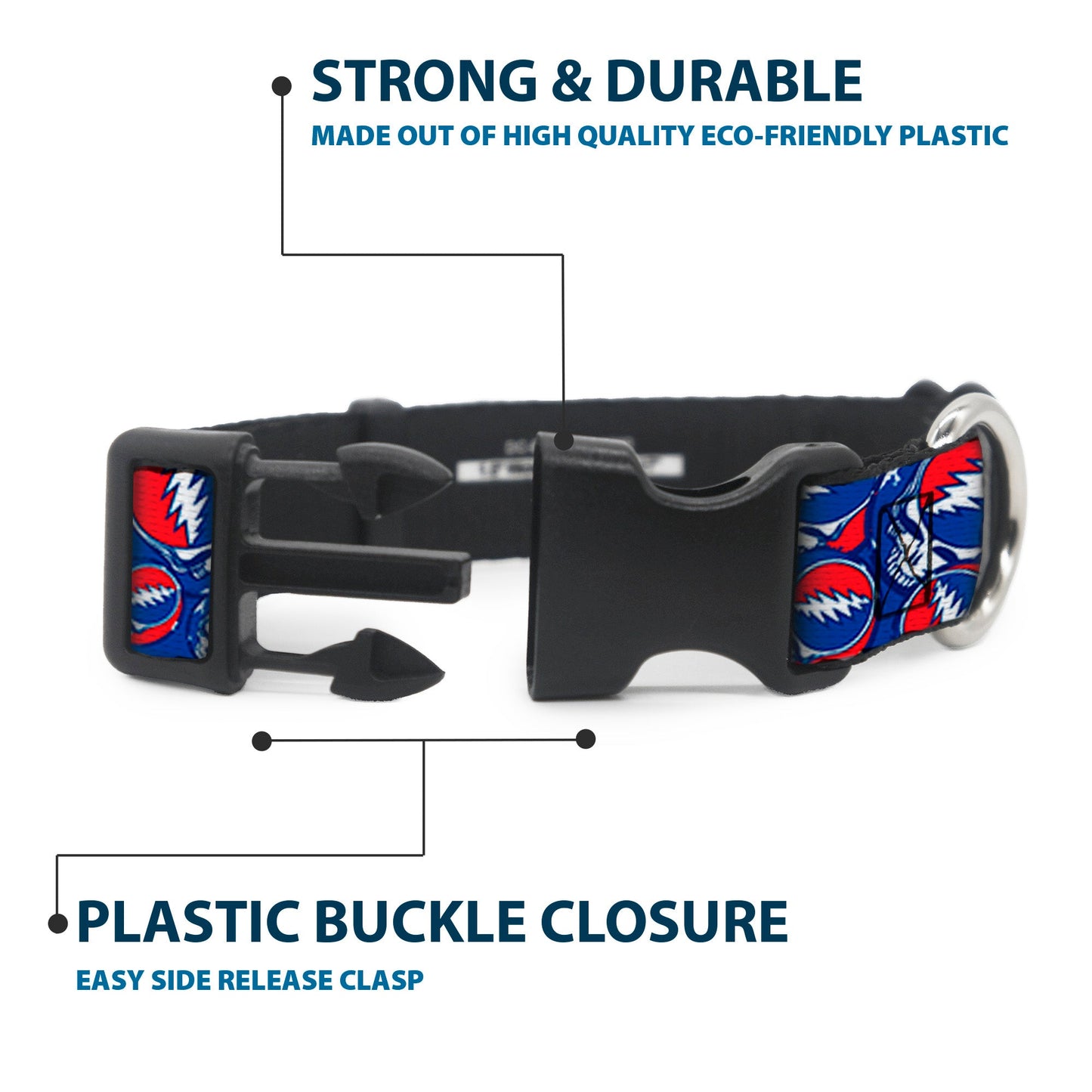 Grateful Dead Steal Your Face Stacked Plastic Clip Collar
