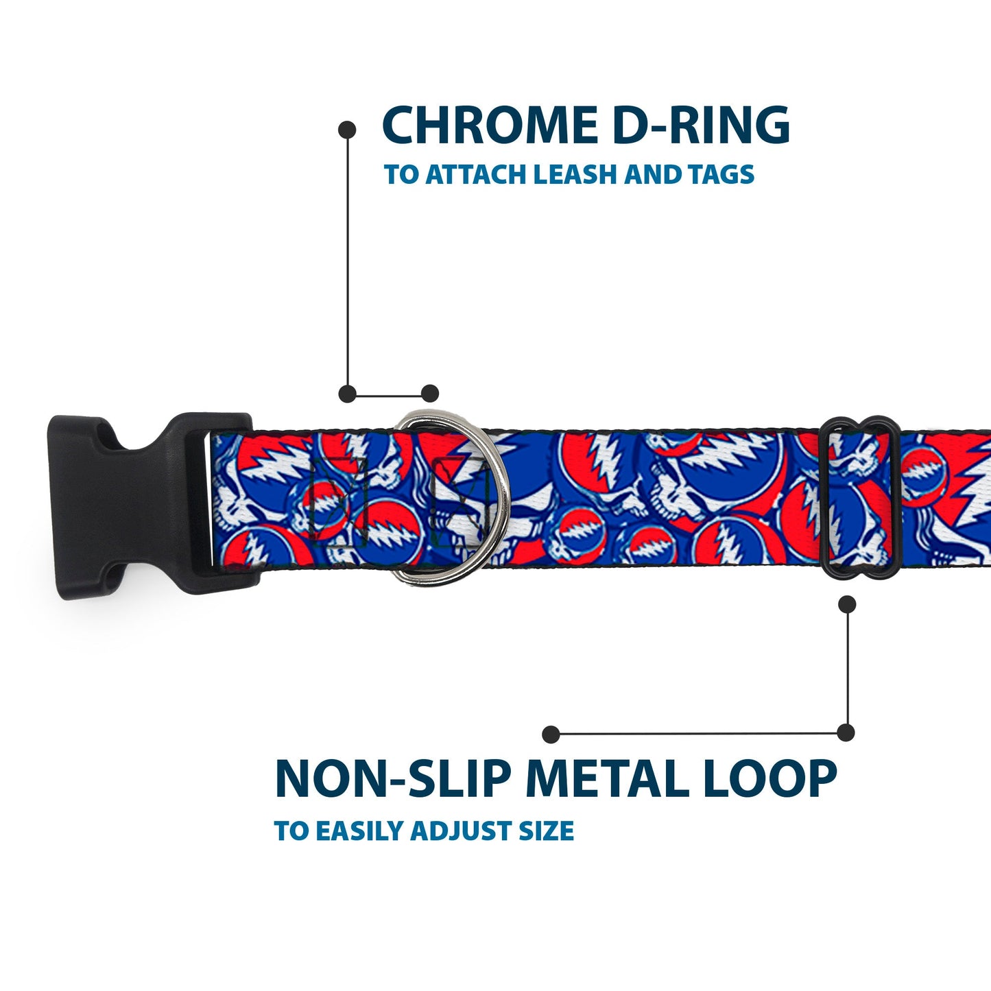 Grateful Dead Steal Your Face Stacked Plastic Clip Collar