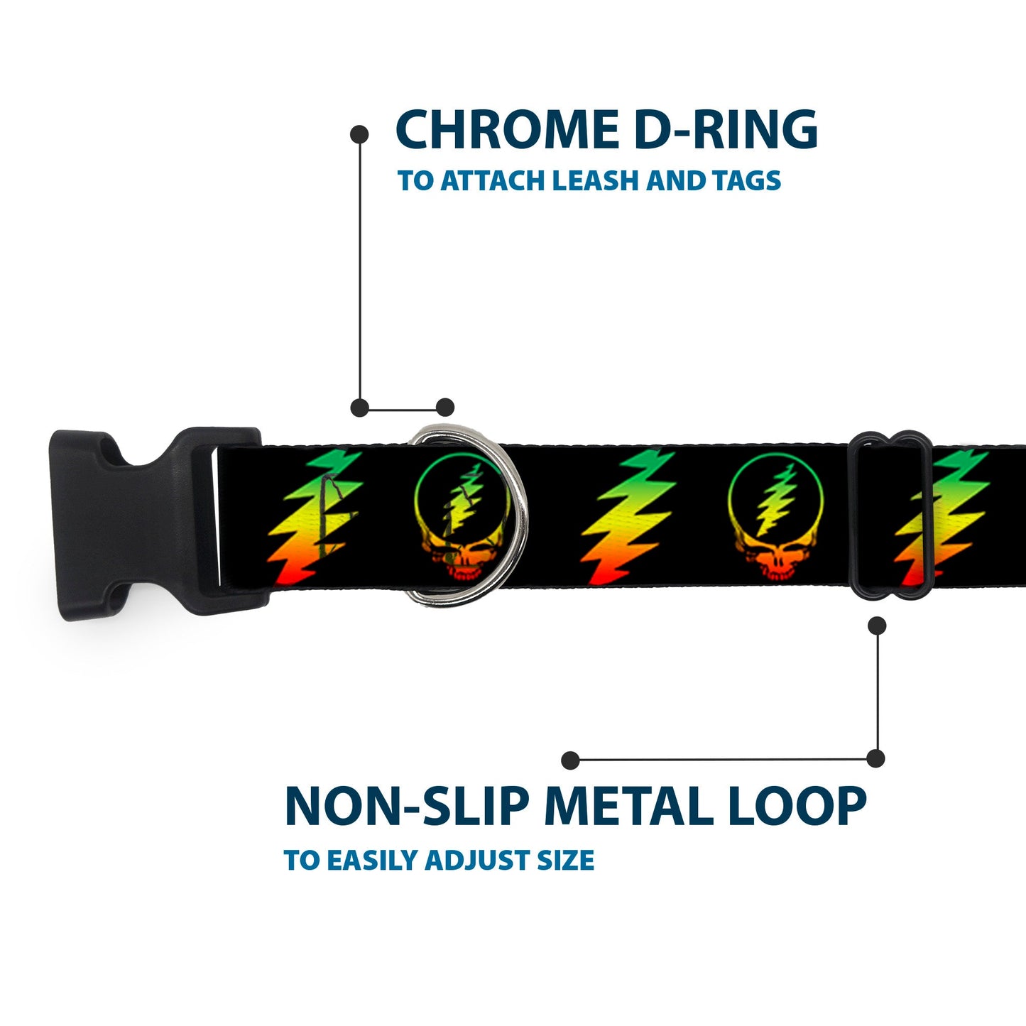 Grateful Dead Steal Your Face with Lightning Bolt Repeat Plastic Clip Collar