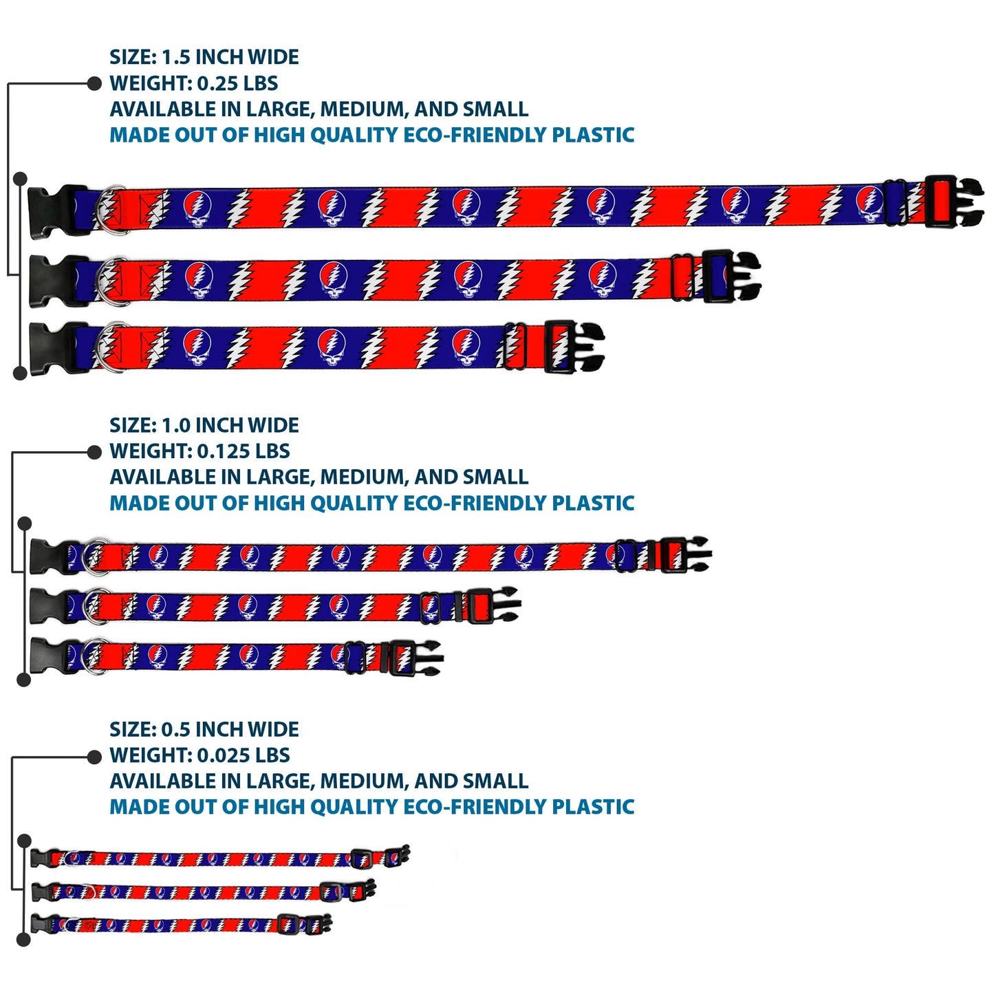 Grateful Dead Steal Your Face with Lightning Bolt Plastic Clip Collar