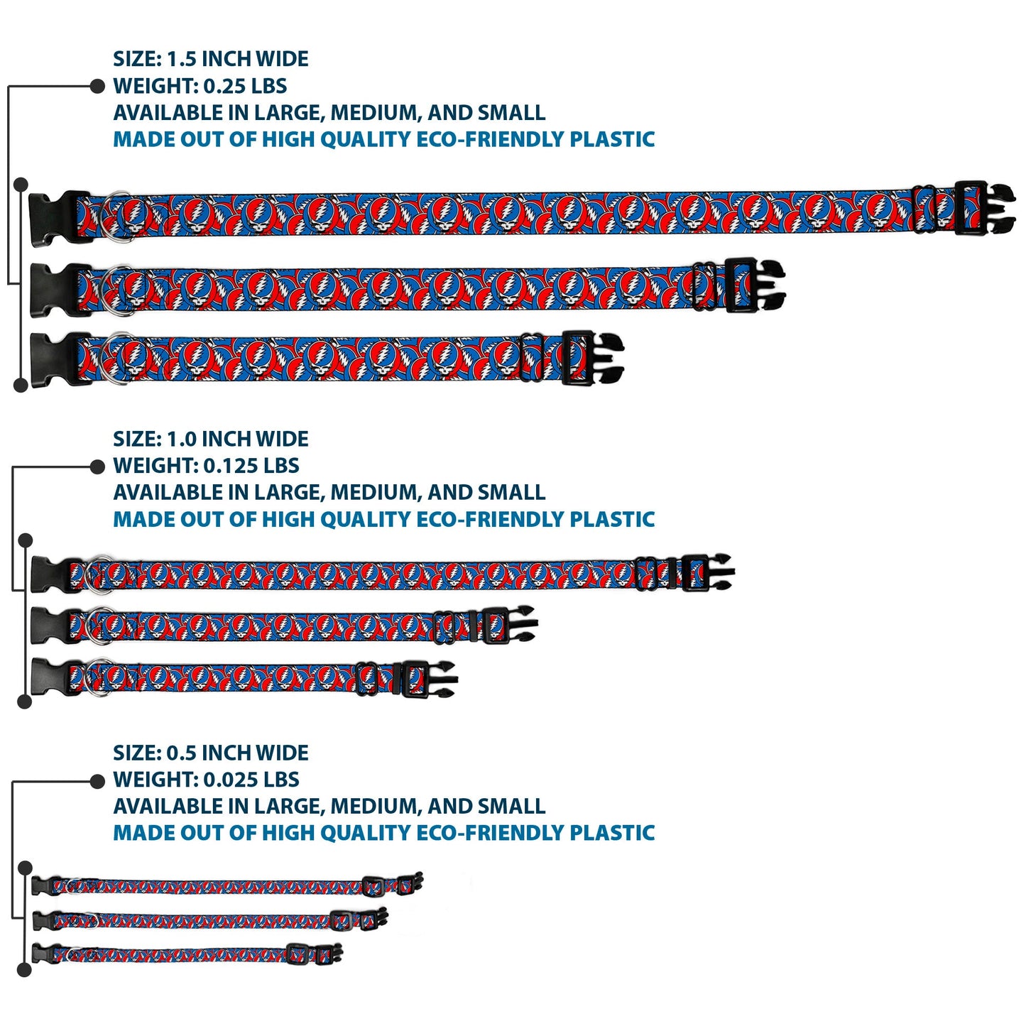 Grateful Dead Steal Your Face Logo Stacked Plastic Clip Collar
