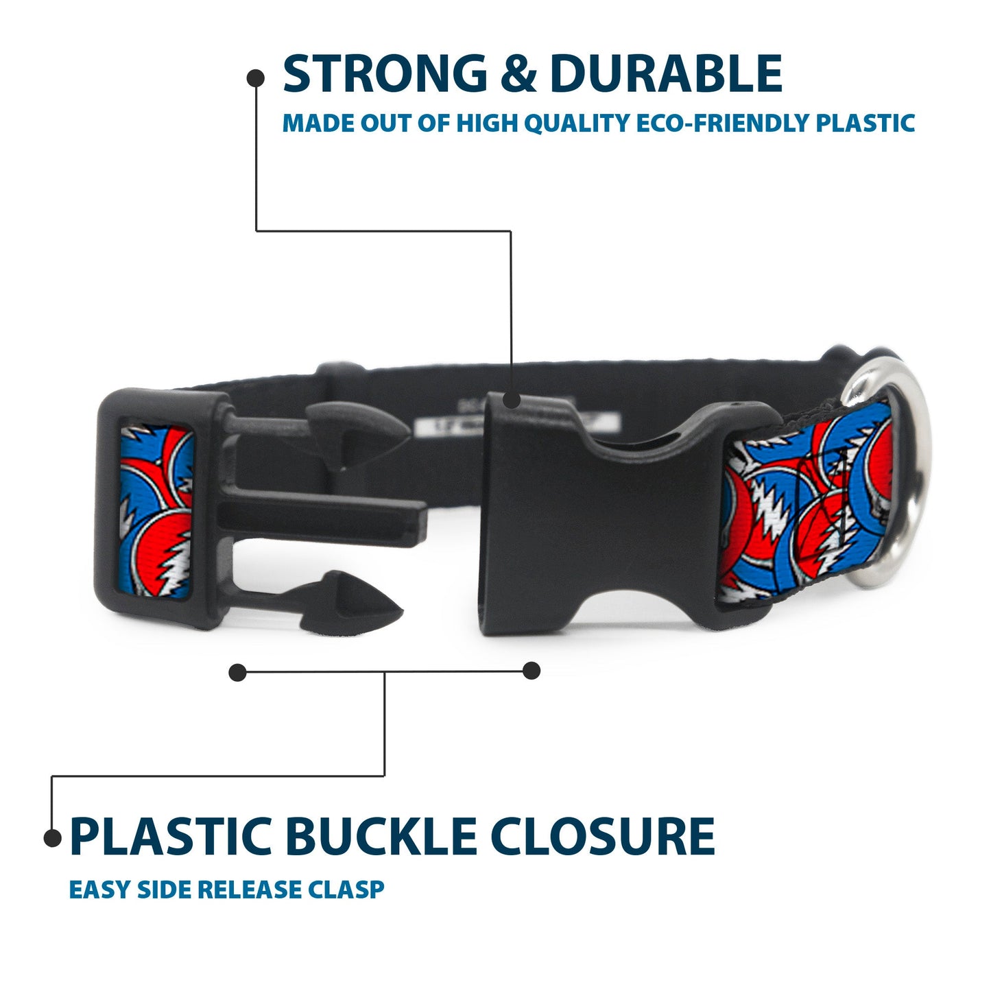 Grateful Dead Steal Your Face Logo Stacked Plastic Clip Collar