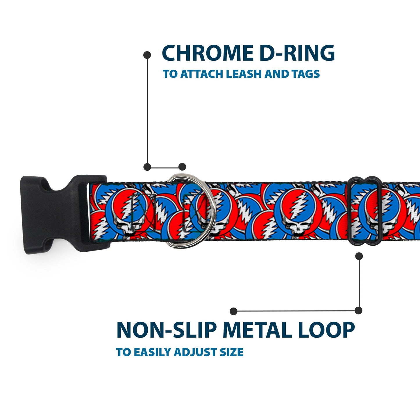 Grateful Dead Steal Your Face Logo Stacked Plastic Clip Collar