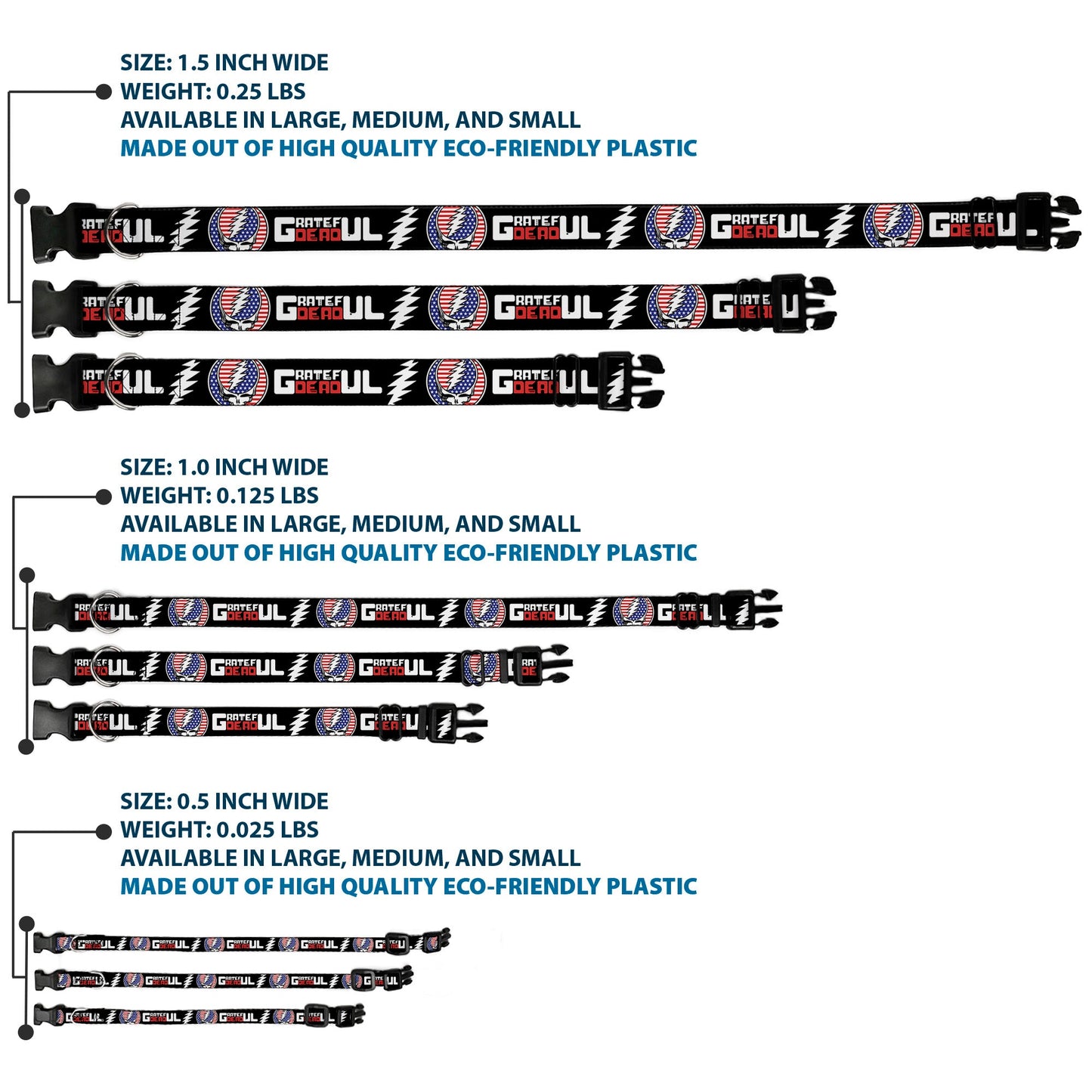 Grateful Dead Steal Your Face Stars and Stripes Plastic Clip Collar