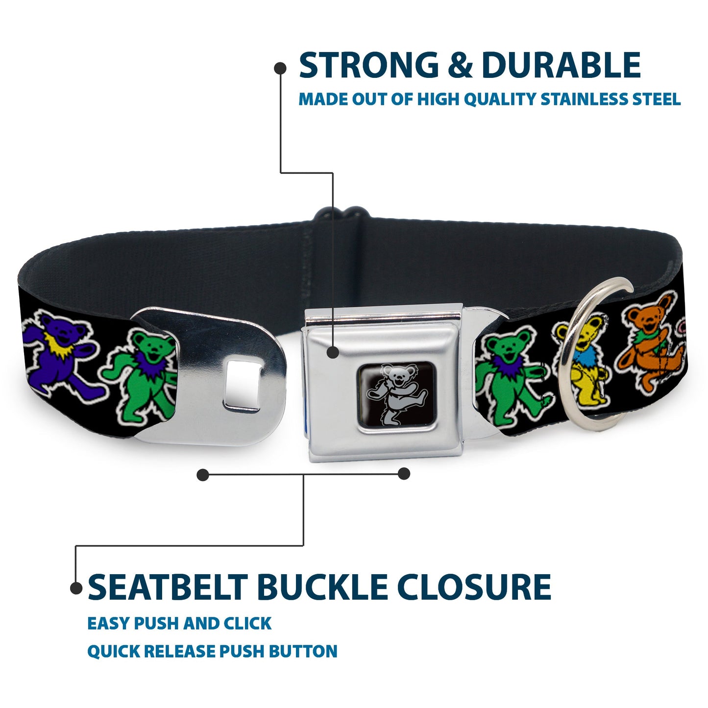 Grateful Dead Dancing Bears Seatbelt Buckle Collar