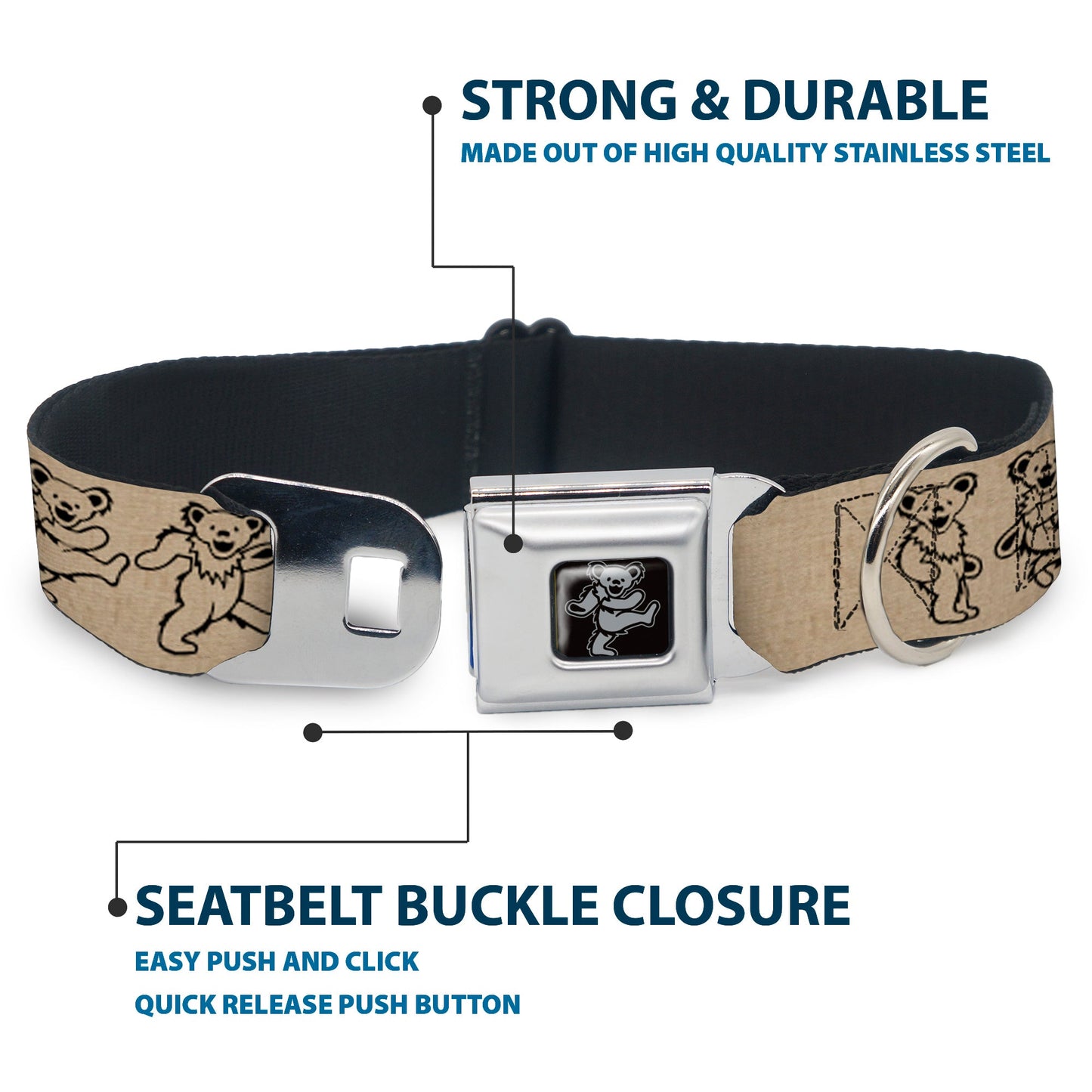 Grateful Dead Dancing Bear Seatbelt Buckle Collar