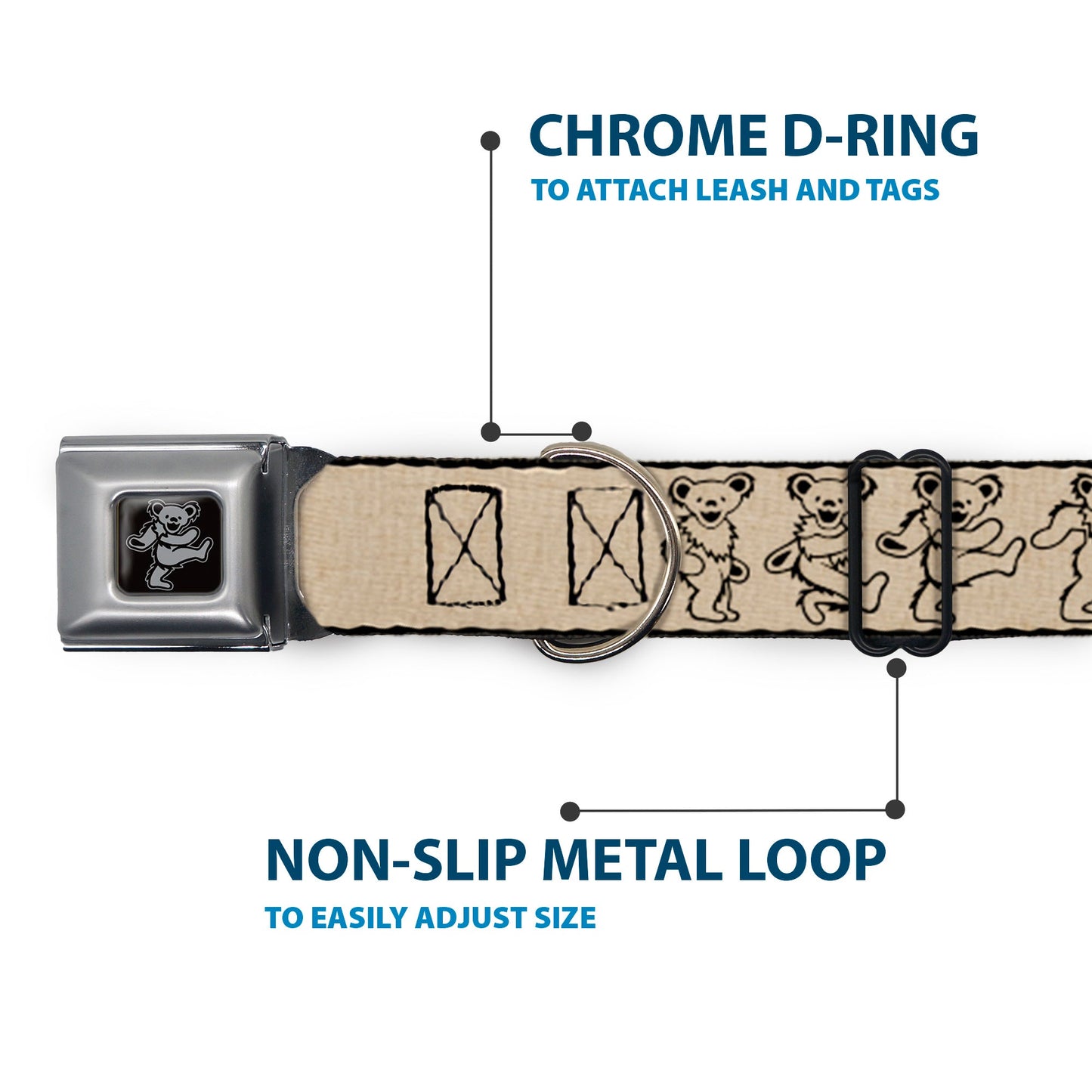 Grateful Dead Dancing Bear Seatbelt Buckle Collar