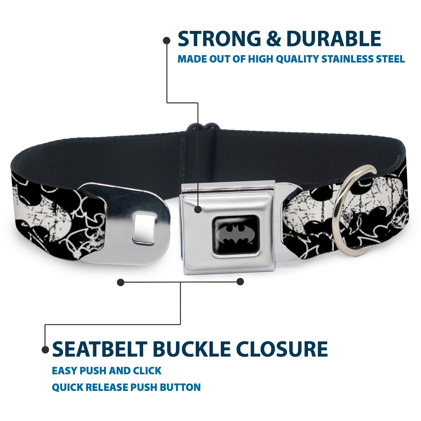 Batman Outlines Seatbelt Buckle Collar