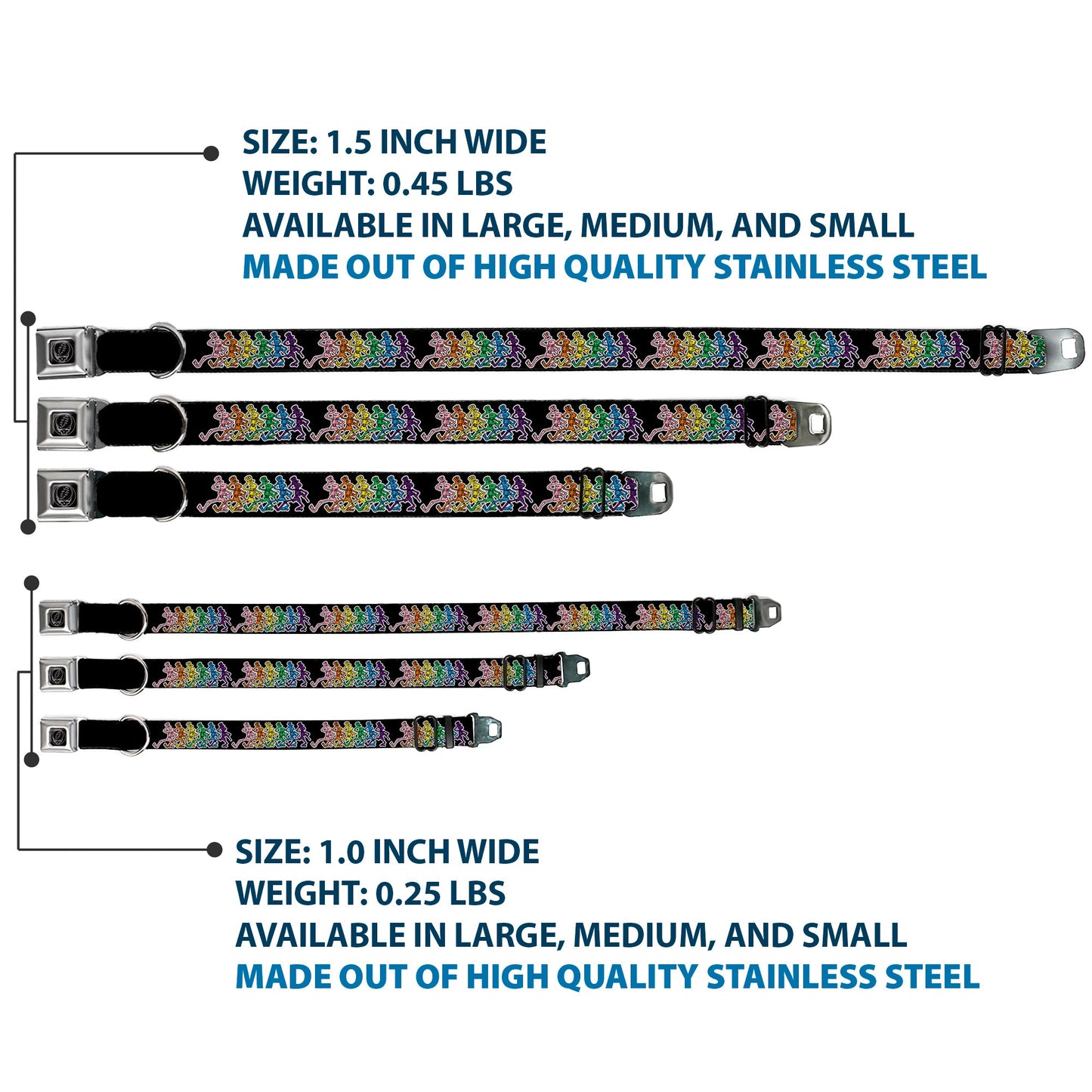 Grateful Dead Steal Your Face Dancing Skeletons Seatbelt Buckle Collar