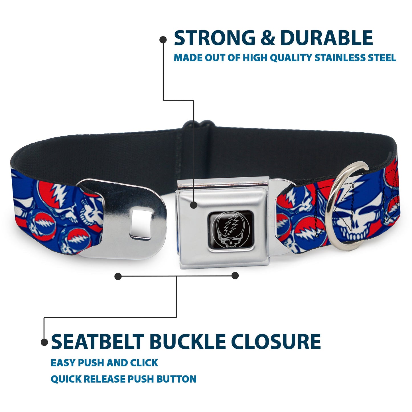 Grateful Dead Steal Your Face Stacked Seatbelt Buckle Collar