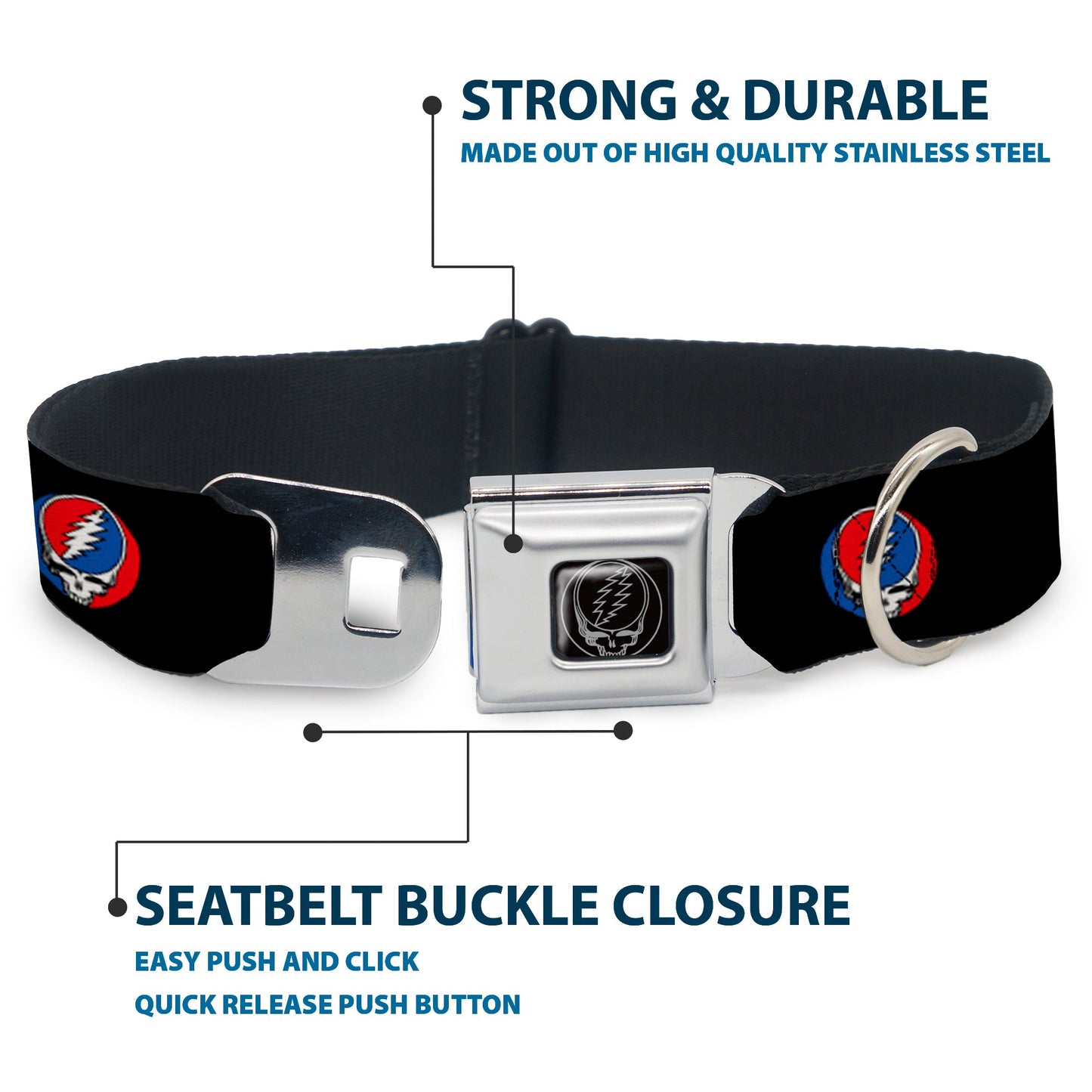 Grateful Dead Steal Your Face Seatbelt Buckle Collar