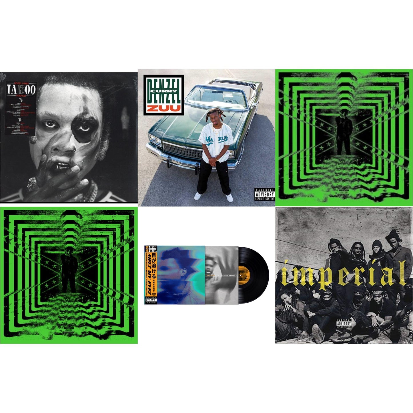 Denzel Curry - Ta13oo (Red Slushie LP Vinyl) & Zuu & 32 Zel (X) (Silver/Black Splatter LP Vinyl) & 32 Zel (Neon Yellow LP Vinyl) & Melt My Eyez See Your Future & Imperial