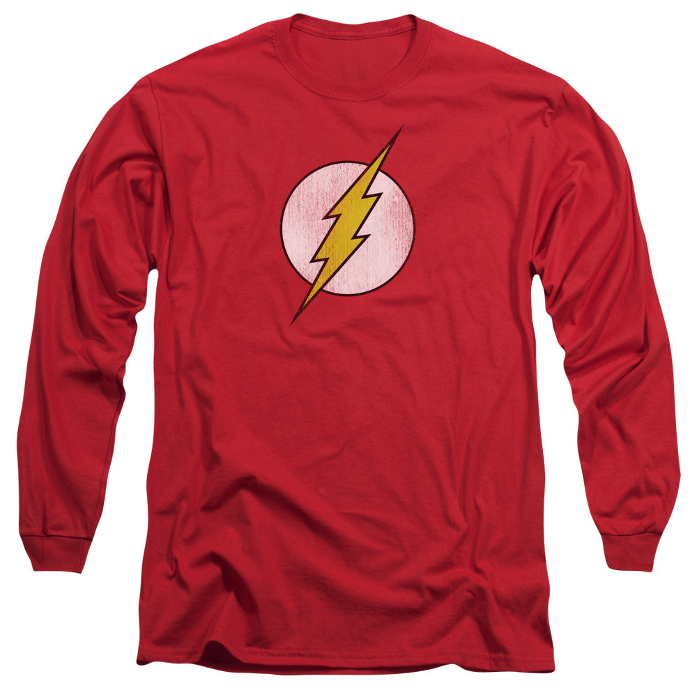 Dc Flash Flash Logo Distressed Mens Long Sleeve Shirt Red