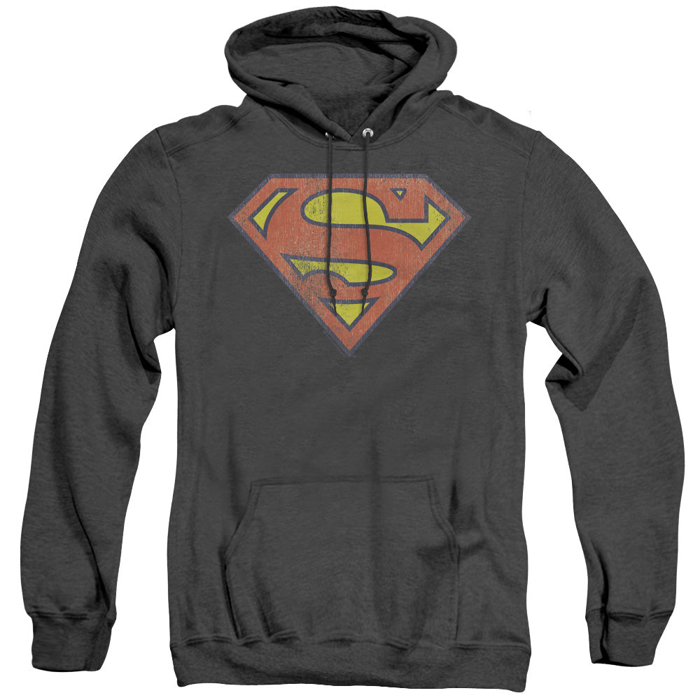 Dc Retro Supes Logo Distressed Heather Mens Hoodie Black Officially Licensed