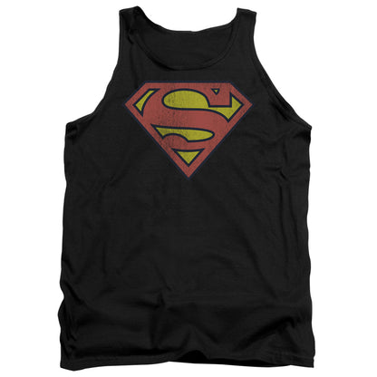 Dc Retro Supes Logo Distressed Mens Tank Top Shirt Black Officially Licensed