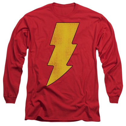 Dc Shazam Logo Distressed Mens Long Sleeve Shirt Red Officially Licensed
