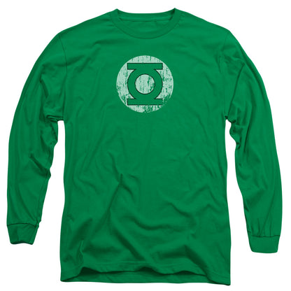 Dc Distressed Lantern Logo Mens Long Sleeve Shirt Kelly Green Officially Licensed