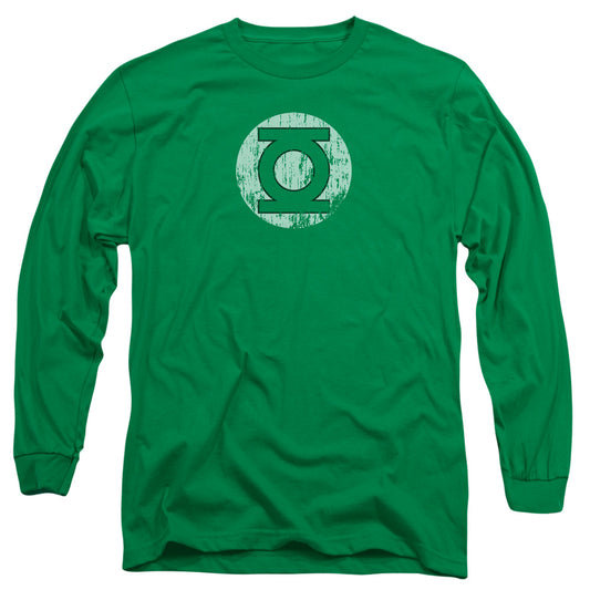 Dc Distressed Lantern Logo Mens Long Sleeve Shirt Kelly Green Officially Licensed