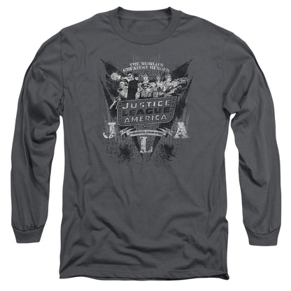 Dc Greatest Heroes Mens Long Sleeve Shirt Charcoal Officially Licensed