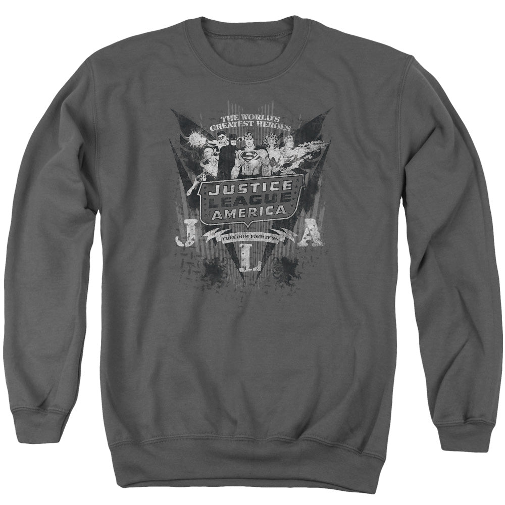 Dc Greatest Heroes Mens Crewneck Sweatshirt Charcoal