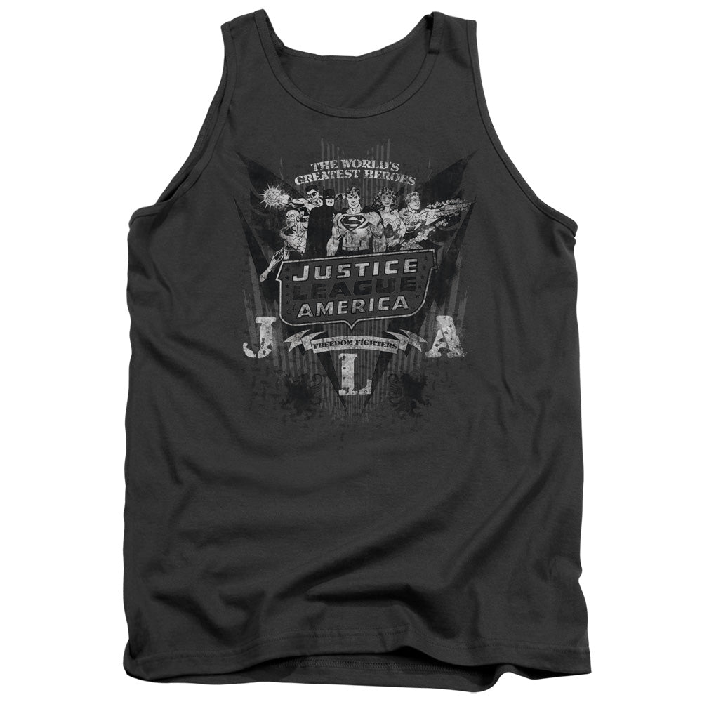 Dc Greatest Heroes Mens Tank Top Shirt Charcoal