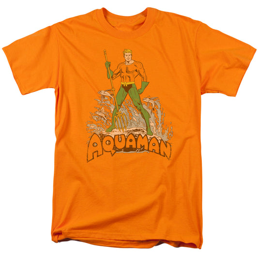 Dc Aquaman Distressed Mens T Shirt Orange