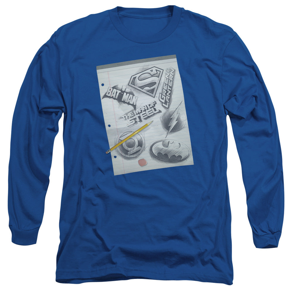 Dc Logo Note Paper Mens Long Sleeve Shirt Royal Blue Officially Licensed