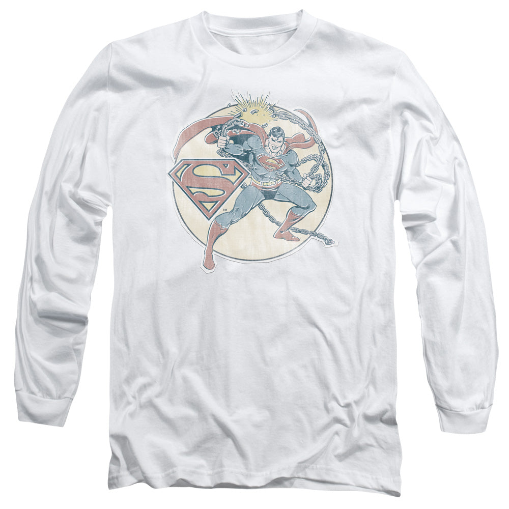 Dco Retro Superman Iron On Mens Long Sleeve Shirt White