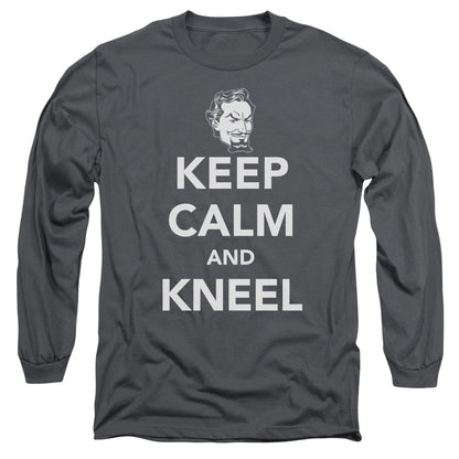 Dc Keep Calm And Kneel Mens Long Sleeve Shirt Charcoal Officially Licensed